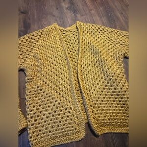 Hand Made Mustard Yellow Crochet Cardigan